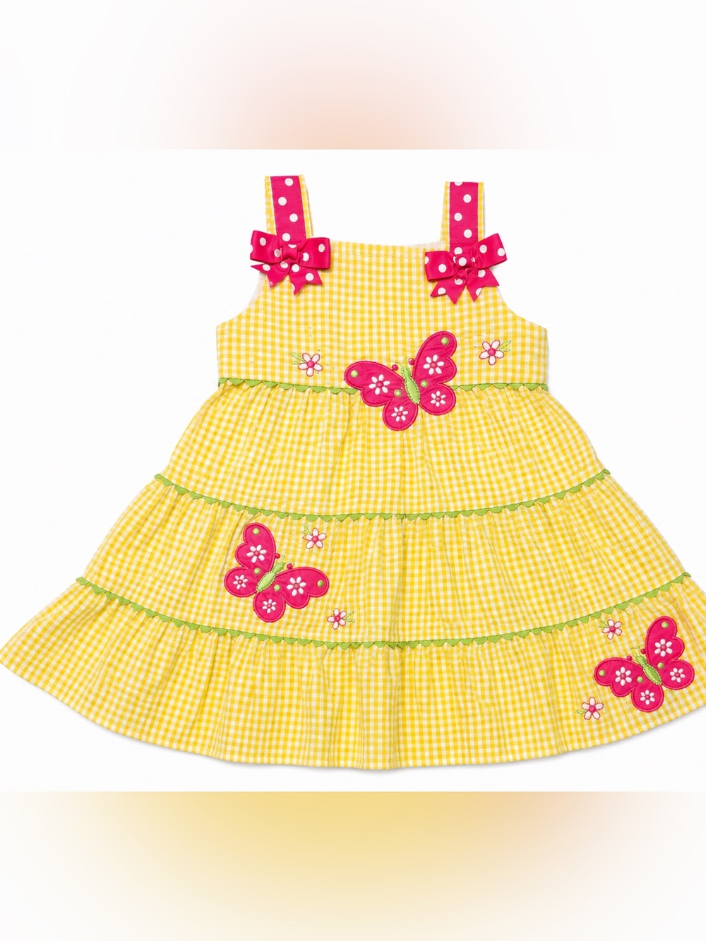 Emily Rose Yellow Pink Butterfly Gingham Cotton Blend Dress Size T2 Toddler NEW